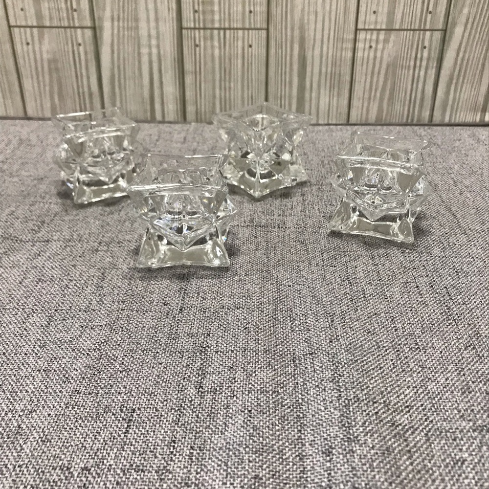 Set of 4 Clear Crystal Glass Taper candle holders